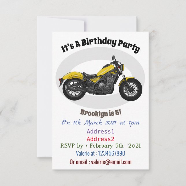 Invitación Ilustracion de personalizado de motocicleta de cru (Anverso)