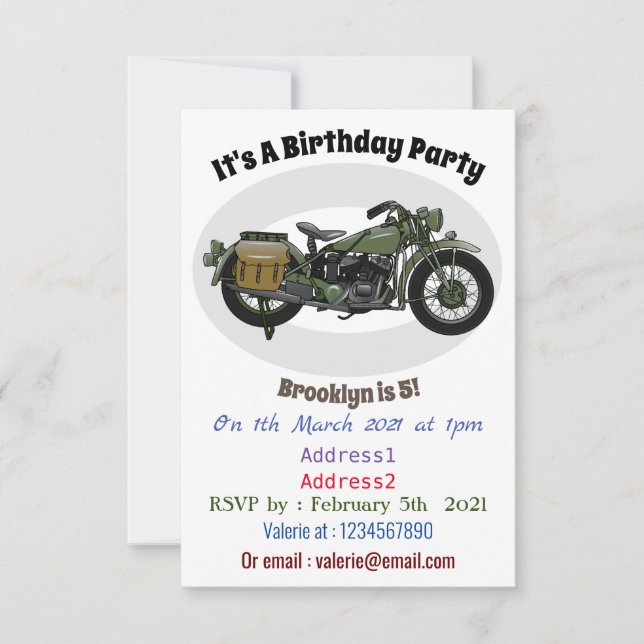Invitación Ilustracion de personalizado de motocicleta de cru (Anverso)