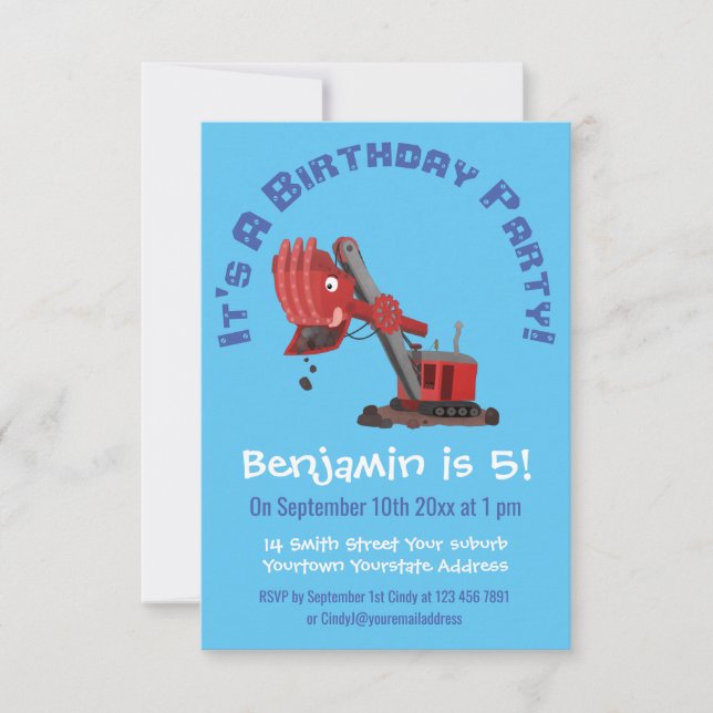 Invitación Ilustracion de personalizado de pala de vapor roja (Anverso)