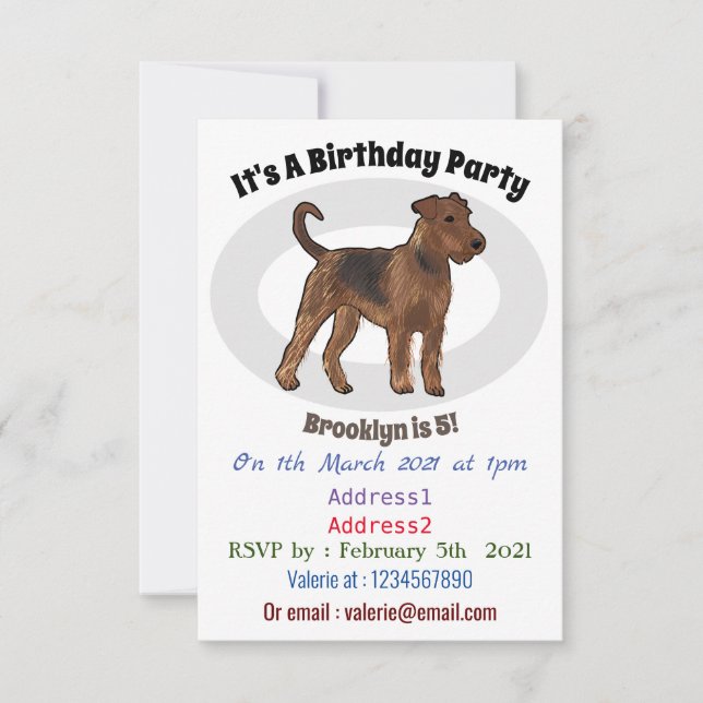 Invitación Ilustracion de personalizado de perro Airedale ter (Anverso)