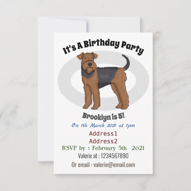 Invitación Ilustracion de personalizado de perro Airedale ter (Anverso)