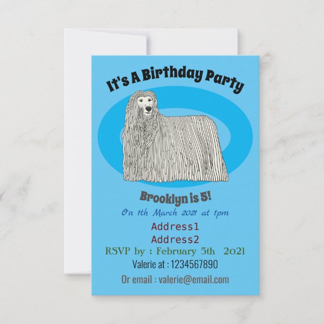 Invitación Ilustracion de personalizado de perro de Komondor (Anverso)