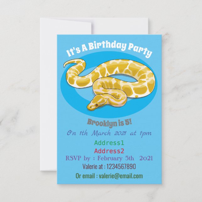 Invitación Ilustracion de personalizado de pitón birmano (Anverso)