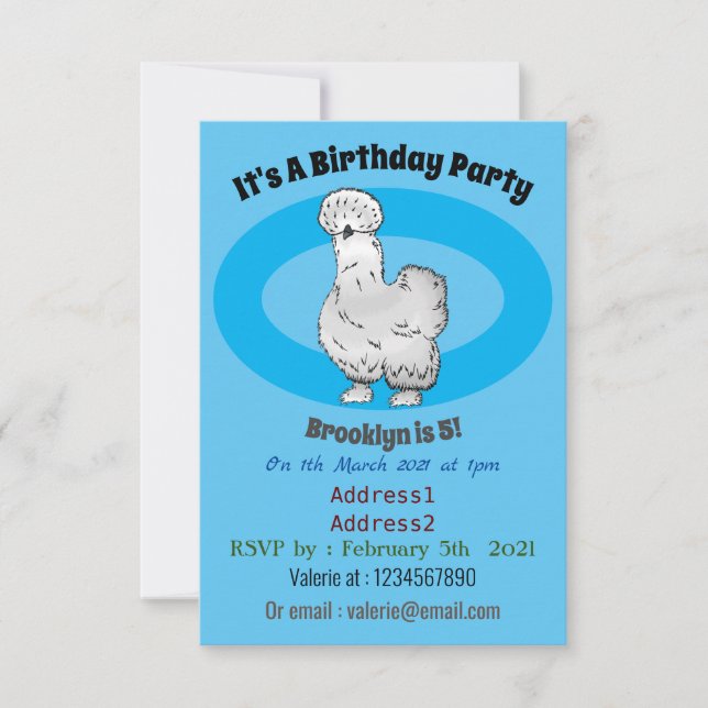 Invitación Ilustracion de personalizado de pollo de Silkie (Anverso)