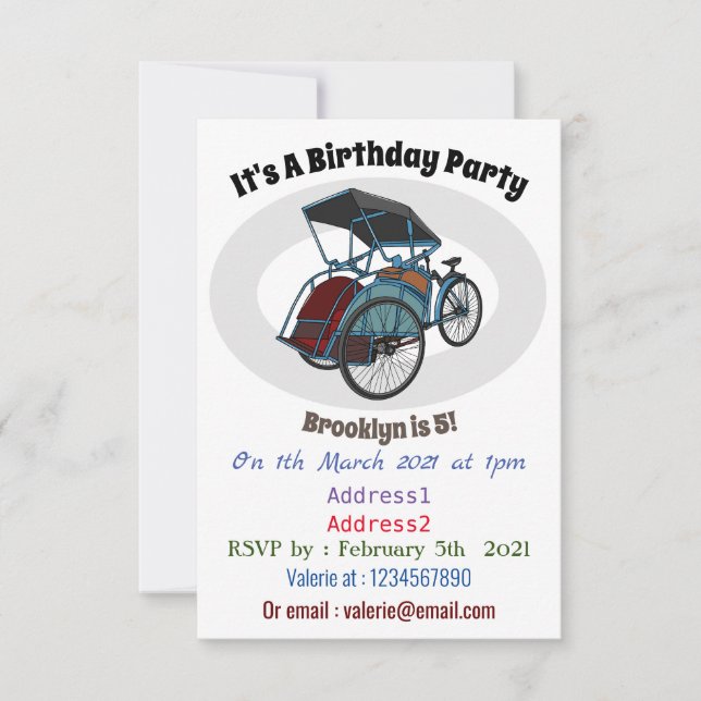 Invitación Ilustracion de personalizado de rickshaw en bicicl (Anverso)