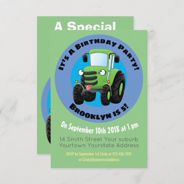 Invitación Ilustracion de personalizado de tractores de granj (Anverso / Reverso)