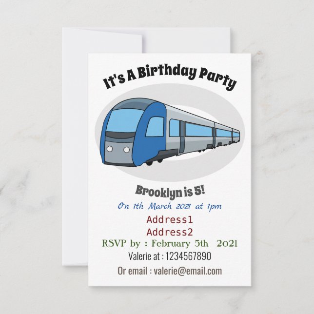 Invitación Ilustracion de personalizado de trenes eléctricos (Anverso)