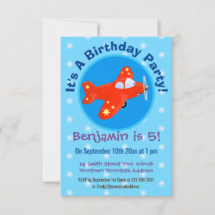 Invitación Ilustracion de personalizado de vuelo de avión roj