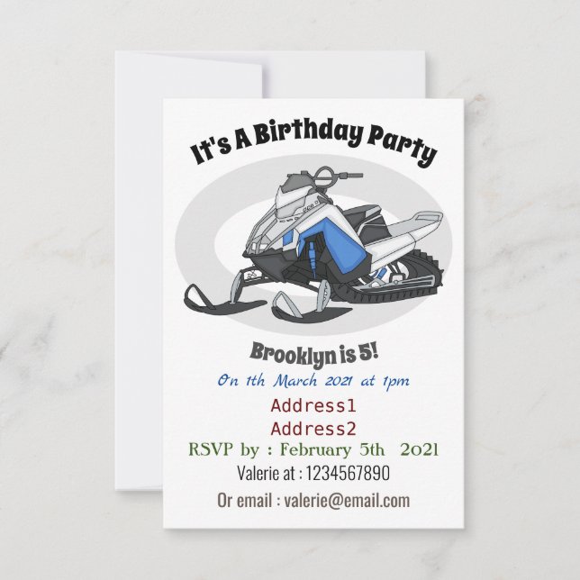 Invitación Ilustracion de personalizado para motos de nieve (Anverso)