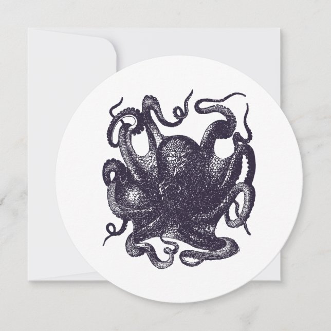 Invitación Ilustracion de pulpo vintage (Anverso)