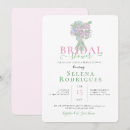 Invitación Ilustración de ramo nupcial de ducha nupcial rosa 
