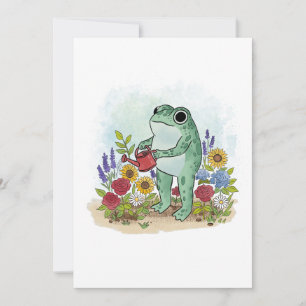 Invitación Ilustración de rana caprichosa y linda en jardín d