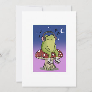 Invitación Ilustración de rana linda escuchando música en hon