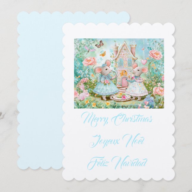 Invitación Ilustración de ratón de Navidad feliz (Anverso / Reverso)