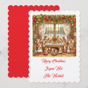 Invitación Ilustración de ratones familiares Feliz Navidad