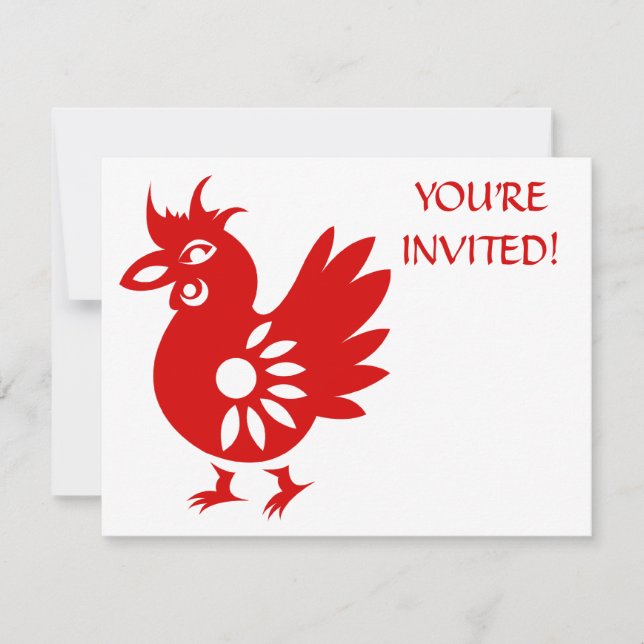 INVITACIÓN ILUSTRACION DE ROOSTER DE PAPEL ZODIAC (Anverso)