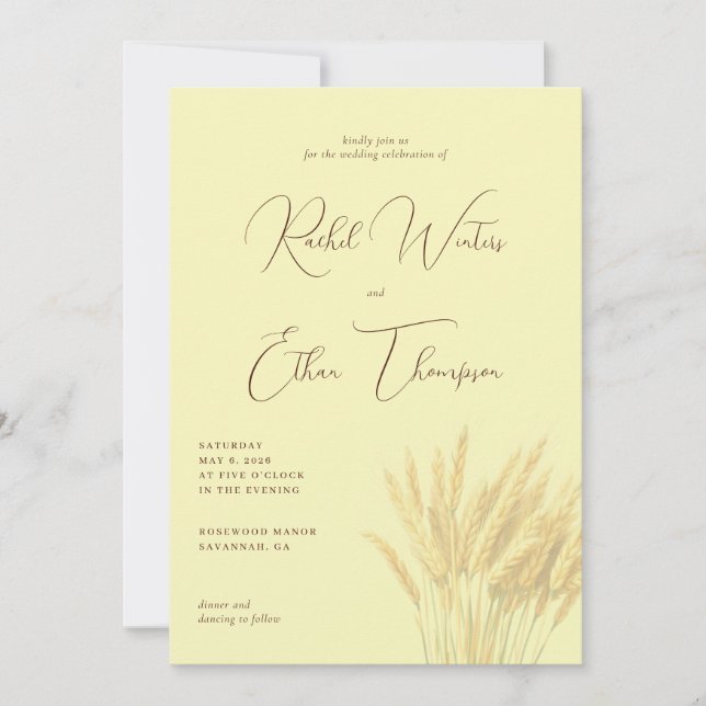 Invitación Ilustración de trigo crema elegante (Anverso)