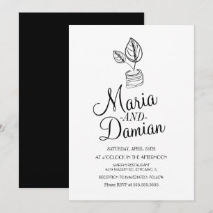 Invitación Ilustración de Verde de Planta de Oración Boda