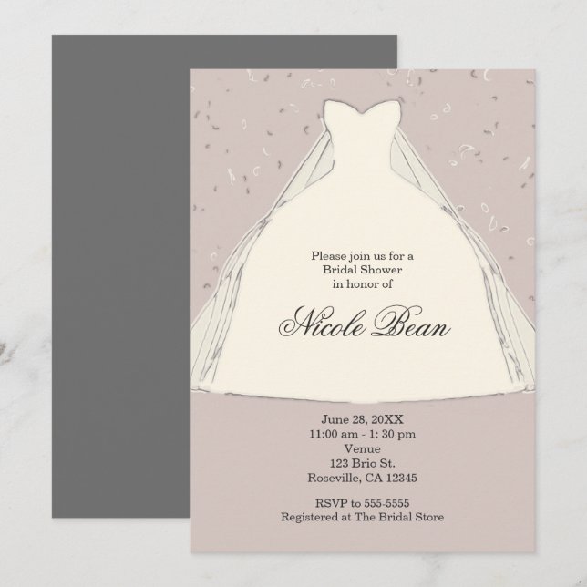 Invitación Ilustración de vestido de moda para despedida de s (Anverso / Reverso)