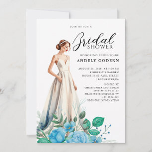 Invitación Ilustración de vestido elegante con ducha de novia