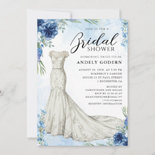 Invitación Ilustración de vestido elegante con ducha de novia