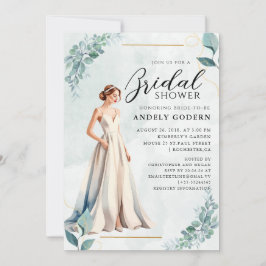 Invitación Ilustración de vestido elegante con ducha de novia