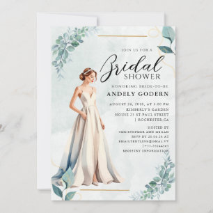 Invitación Ilustración de vestido elegante con ducha de novia