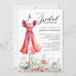 Invitación Ilustración de vestido elegante con ducha de novia