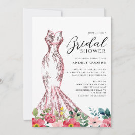 Invitación Ilustración de vestido elegante con ducha de novia
