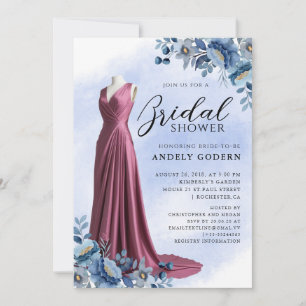 Invitación Ilustración de vestido elegante con ducha de novia