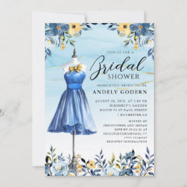 Invitación Ilustración de vestido elegante con ducha de novia