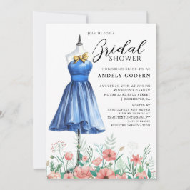Invitación Ilustración de vestido elegante con ducha de novia