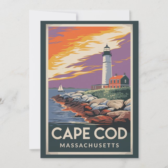 Invitación Ilustración de viaje de arte de Cape Cod Massachus (Anverso)