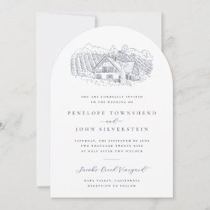 Invitación Ilustración de viñedo elegante de destino de boda