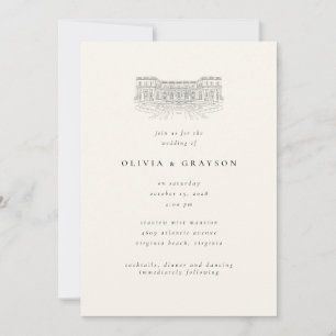 Invitación Ilustración del lugar con estética de dinero antig