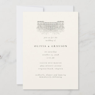 Invitación Ilustración del lugar con estética de dinero antig