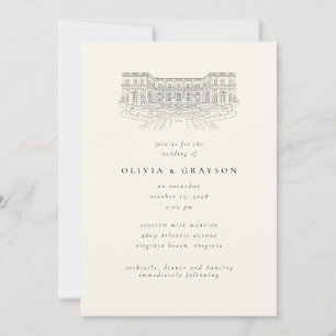 Invitación Ilustración del lugar con estética de dinero antig