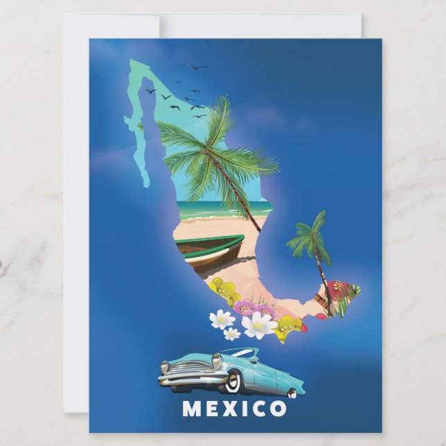Invitación Ilustración del mapa de México, cartel de viaje. (Anverso)