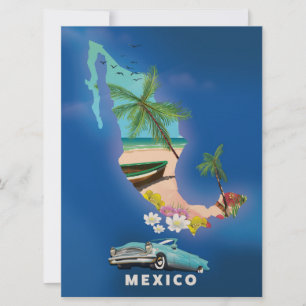 Invitación Ilustración del mapa de México, cartel de viaje.