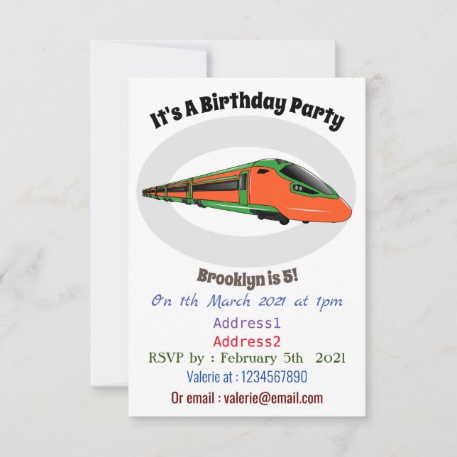 Invitación Ilustracion del personalizado del tren de bala (Anverso)