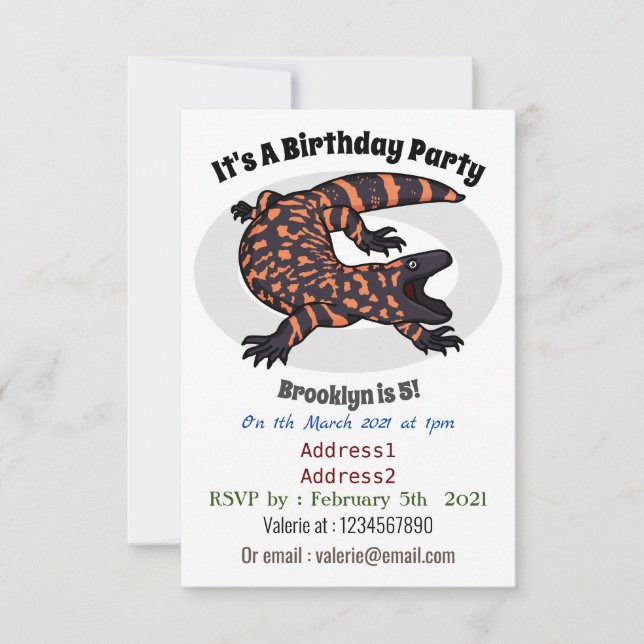 Invitación Ilustracion del personalizado monstruo de la gila  (Anverso)