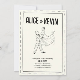 Invitación Ilustración Dibujada a Mano Boda Minimalista Marfi