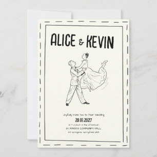 Invitación Ilustración Dibujada a Mano Boda Minimalista Marfi