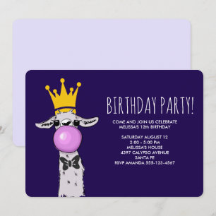 Invitación Ilustración Divertida de Llama para Cumpleaños