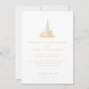 Invitación Ilustración Elegante de Iglesia Vintage Boda de Or