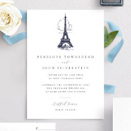 Invitación Ilustración elegante de la Torre Eiffel para boda