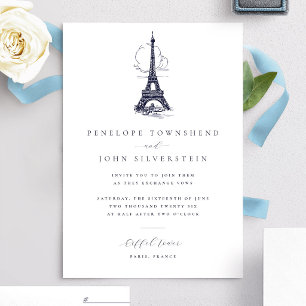 Invitación Ilustración elegante de la Torre Eiffel para boda