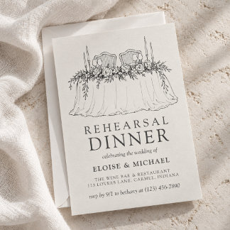 Invitación Ilustración elegante de marfil dibujada a mano par