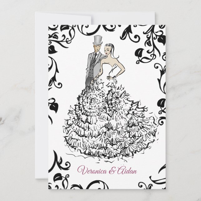 Invitación Ilustracion elegante de parejas de bodas (Anverso)