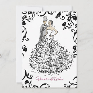 Invitación Ilustracion elegante de parejas de bodas